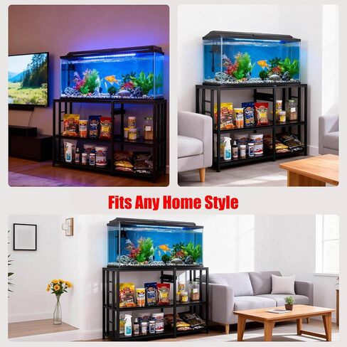 FAHKNS 40 50 Gallon Aquarium Stand 36x18 Inch Heavy Duty 750lbs Capacity, 3-Tier Black Adjustable Shelf Steel Frame Fish Tank Stand with Power Outlet Suitable for Home Office in Kuwait