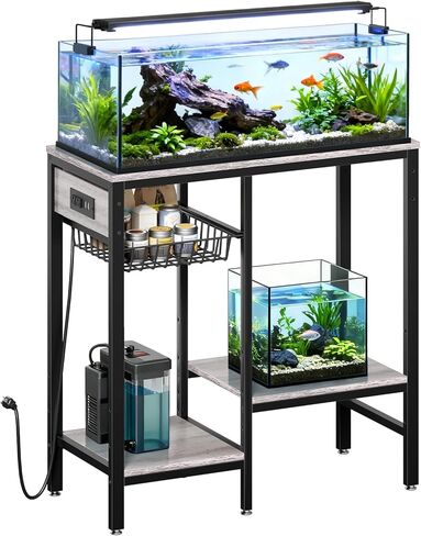 حامل حوض أسماك Livofloral بسعة 20 جالون مع مخرج طاقة، حامل حوض سمك معدني مع أرفف قابلة للتعديل وصينية سلكية قابلة للسحب، مساحة تخزين واسعة لملحقات خزانات الأسماك، حوامل خزان الزواحف، بني in Kuwait