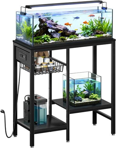 Livofloral 20 Gallon Fish Tank Stand with Power Outlet, Metal Aquarium Stand with Adjustable Shelves and Pull Out Wire Tray, Ample Storage for Fish Tanks Accessories, Reptile Tank Stands, Brown in Saudi Arabia