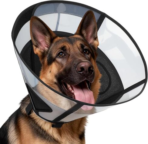 Soft Dog Cone Collar for Large Dogs, Mesh Windows Transparent E Collar for Dog, Anti-Bite Lick Wound Healing After Surgery Neuter Safety Practical Comfy Plastic Cone Black L in Saudi Arabia