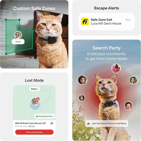 Fi Mini GPS Tracker for Cats — Lightweight Collar Attachment, Virtual Fences, Escape Alerts, Step & Health Tracking, Waterproof Cat Tracker — 6-Month Membership Included in Saudi Arabia