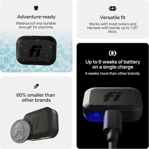 Fi Mini GPS Tracker for Cats — Lightweight Collar Attachment, Virtual Fences, Escape Alerts, Step & Health Tracking, Waterproof Cat Tracker — 6-Month Membership Included in Saudi Arabia