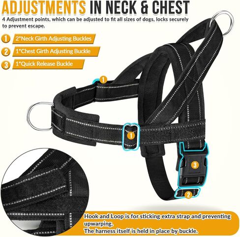 SlowTon No Pull Dog Harness - Heavy Duty Dog Harness and Leash Set for Medium Large Dogs, Reflective Tactical Harness with Soft Padded and Front Clip for Easy Walk and Training (Black L) in Saudi Arabia