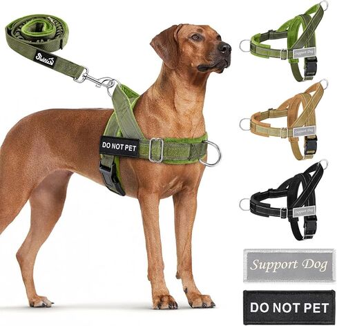 SlowTon No Pull Dog Harness - Heavy Duty Dog Harness and Leash Set for Medium Large Dogs, Reflective Tactical Harness with Soft Padded and Front Clip for Easy Walk and Training (Black L) in Saudi Arabia