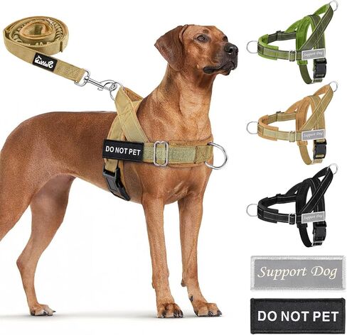 SlowTon No Pull Dog Harness - Heavy Duty Dog Harness and Leash Set for Medium Large Dogs, Reflective Tactical Harness with Soft Padded and Front Clip for Easy Walk and Training (Black L) in Saudi Arabia
