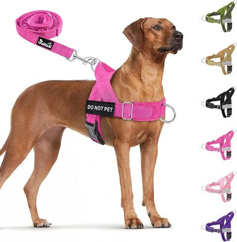SlowTon No Pull Dog Harness - Heavy Duty Dog Harness and Leash Set for Medium Large Dogs, Reflective Tactical Harness with Soft Padded and Front Clip for Easy Walk and Training (Black L) in Saudi Arabia