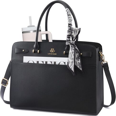 LOVEVOOK Laptop Tote Bag for Women, PU Leather Work Bag Waterproof Briefcase Handbag for Teacher Business with Silk Scarf in Kuwait