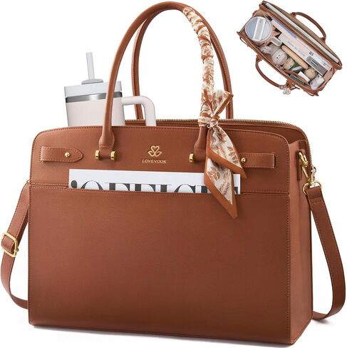 LOVEVOOK Laptop Tote Bag for Women, PU Leather Work Bag Waterproof Briefcase Handbag for Teacher Business with Silk Scarf in Kuwait