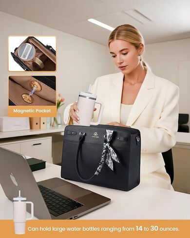 LOVEVOOK Laptop Tote Bag for Women, PU Leather Work Bag Waterproof Briefcase Handbag for Teacher Business with Silk Scarf in Kuwait