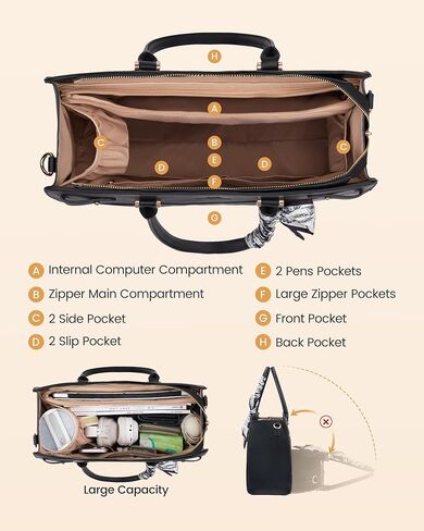 LOVEVOOK Laptop Tote Bag for Women, PU Leather Work Bag Waterproof Briefcase Handbag for Teacher Business with Silk Scarf in Kuwait