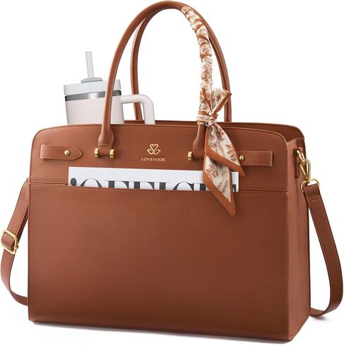 LOVEVOOK Laptop Tote Bag for Women, PU Leather Work Bag Waterproof Briefcase Handbag for Teacher Business with Silk Scarf in Kuwait