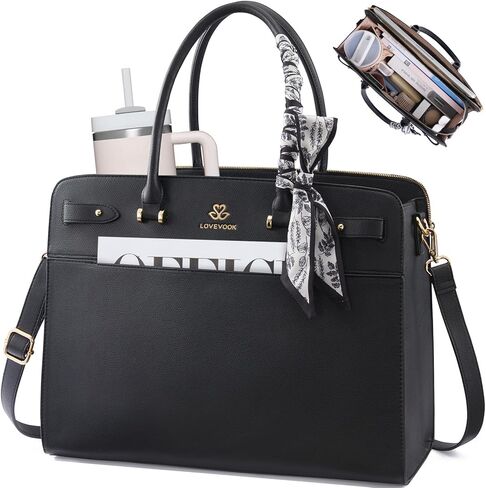 LOVEVOOK Laptop Tote Bag for Women, PU Leather Work Bag Waterproof Briefcase Handbag for Teacher Business with Silk Scarf in Kuwait