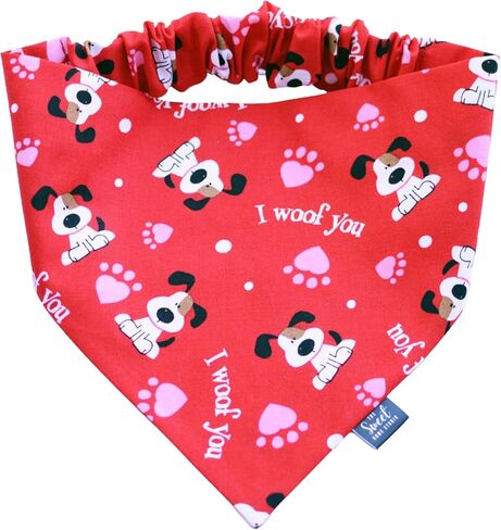 Valentine's Day Scrunchie Dog Bandana Perfect for Winter Season, Handmade Heart Print Elastic Pet Bandana, Love Day Photoshoot Props, Festive Dog Outfit (XX-Large, I woof You) in Kuwait