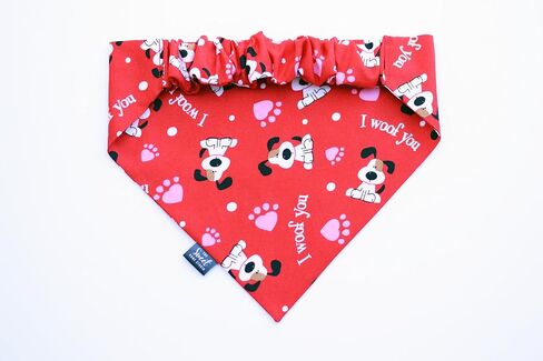 Valentine's Day Scrunchie Dog Bandana Perfect for Winter Season, Handmade Heart Print Elastic Pet Bandana, Love Day Photoshoot Props, Festive Dog Outfit (XX-Large, I woof You) in Saudi Arabia