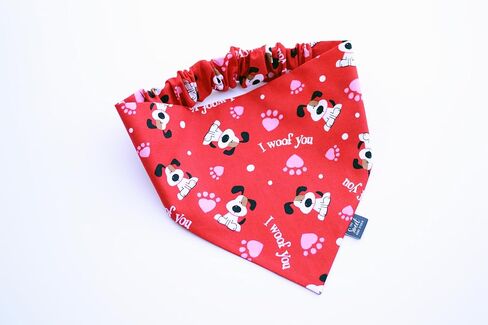 Valentine's Day Scrunchie Dog Bandana Perfect for Winter Season, Handmade Heart Print Elastic Pet Bandana, Love Day Photoshoot Props, Festive Dog Outfit (XX-Large, I woof You) in Saudi Arabia