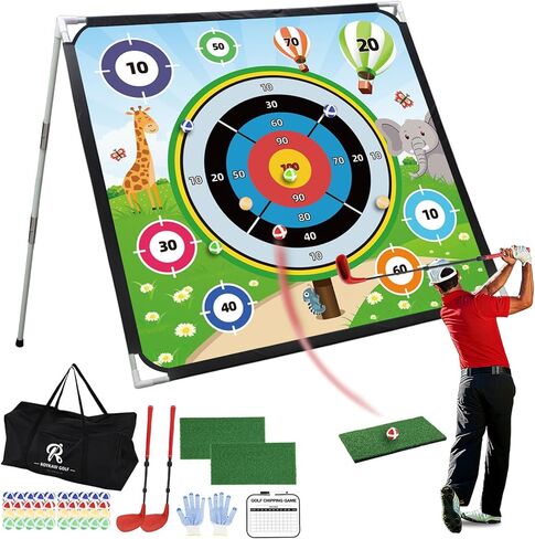 Roykaw Golf Chipping Game with Turf Mat Golf Clubs Sticky Balls, Golf Course Game Set for Fun Chipping Practice, 70.8 x 70.8 Inches,Reinforced Adjustable Stand, Easy to Carry & Storage in Saudi Arabia