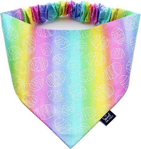 باندانا عيد الفصح Scrunchie مثالية لموسم الربيع، باندانا مرنة مصنوعة يدويًا بألوان الباستيل للحيوانات الأليفة، دعائم التقاط الصور لعيد الفصح، زي للكلاب الاحتفالية (كبير جدًا، أرانب على أرجواني منقوش) in Kuwait