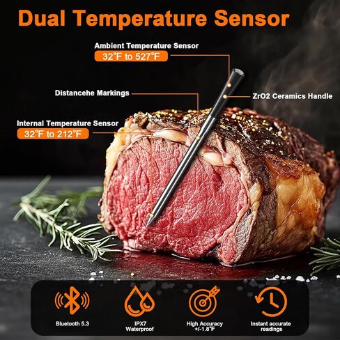 COOKIT 2 Probes Digital Bluetooth Thermometer, 700ft Meat Thermometer for Turkey Beef Rotisserie BBQ, Oven, Grill & Smoker-Effortless Steak Cooking in Saudi Arabia