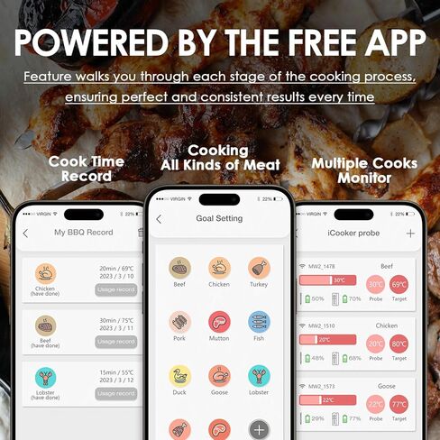 COOKIT 2 Probes Digital Bluetooth Thermometer, 700ft Meat Thermometer for Turkey Beef Rotisserie BBQ, Oven, Grill & Smoker-Effortless Steak Cooking in Saudi Arabia