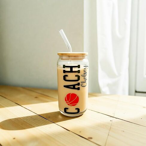 كوب قهوة مثلج زجاجي مخصص - كوب سعة 16 أونصة - هدية رياضية لفريق مدرب كرة السلة in Kuwait