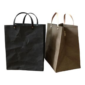 Kraft Paper Minimal LUNCH BAG WITH HANDLES, Set of 2, Large Bags, BLACK and Dark brown, Washable Eco friendly Shopping Handbags in Saudi Arabia