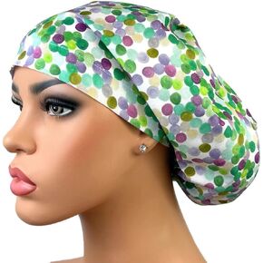 Surgical Cap, Nursehat, Adjustable Bouffant, DK Scrub Hats, Pastel Dots White in Saudi Arabia