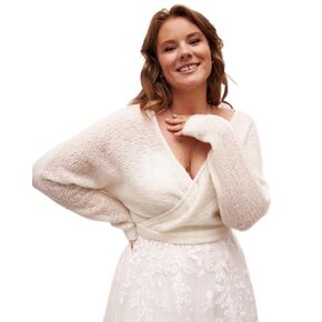 Elegant Wrap Cardigan, Tie Wrap Bridal Sweater, Cropped Wedding Cardigan, White Cardigan for Dresses, Plus Size Available (Medium) in Kuwait