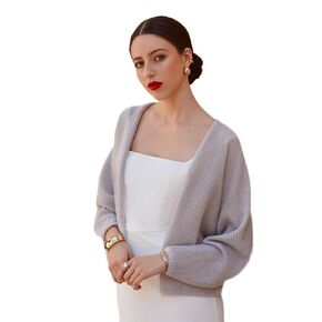 Elegant Wedding Cover Up, Bridal Wrap Shawl, Open Front Cardigan Bolero (WHITE) in Kuwait