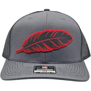 112 Feather Engraved Trucker Hat, Leatherette Patch, Mesh Back, Snapback Closure in Saudi Arabia