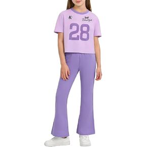 مجموعة ملابس للفتيات مكونة من قطعتين بأكمام قصيرة وبنطلون واسع الخصر وأكمام قصيرة ملابس أطفال غير رسمية لعمر 6-14 عامًا in Kuwait