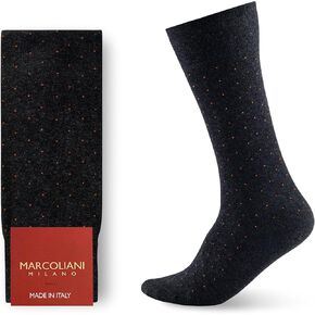 Marcoliani Milano Men's Pin Dot Mid Calf Pima Cotton Lisle Socks, Black, One Size Fits Most in Saudi Arabia