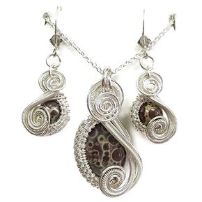 Orbicular Jasper and Sterling Silver Wire-Wrapped "Mini-Swish" Earring/Necklace Set in Saudi Arabia