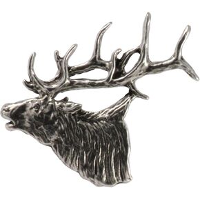 Elk Head Pin, Pewter, M001, 1.5 Inches, 100% Handmade in the USA, Bugling, Wapiti, Hunting, Realistic, Metal, Lapel, Hat, Brooch, Gift, Jewlery, Over 3100 Unique Designs in Kuwait