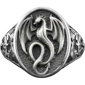 Winged Dragon Unique Men Signet Silver Ring, Handmade Mythology Dragon Jewelry for Boyfriend, Unusual Rings to Best Friend, Remembrance Gift in Saudi Arabia