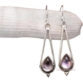 Solid 925 Sterling Silver Dangle Drop Earrings For Women, Genuine Amethyst Pear Gemstone Unique Handcrafted February Birthstone Earrings in Saudi Arabia