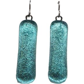 2" Long Gorgeous Aqua Blue Sparkly Dichroic Glass Sterling Silver Dangle Earrings n154 in Saudi Arabia