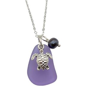 YInahawaii Handmade "Magical Color Changing" purple sea glass necklace,Natural pearl, mermaid charm, "February Birthstone ", (Hawaii Gift Wrapped in Kuwait