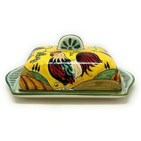 CERAMICHE D'ARTE PARRINI- طبق زبدة سيراميك إيطالي مرسومة يدويًا ديك مزخرف صنع في إيطاليا فخار فني توسكاني in Kuwait