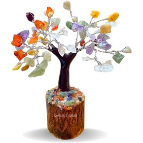 Small Multi Crystals Wooden Base Tree of Life - Feng Shui Seven Chakra Tree Decor - Positive Energy Money Bonsai Tree - Handmade Decoration Showpiece - Meditation Accessories in Saudi Arabia