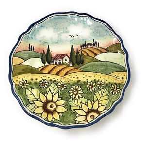 CERAMICHE D'ARTE PARRINI - طبق صغير من الفخار الإيطالي من السيراميك لتعليقه يدويًا ومزخرف بزهور عباد الشمس ومناظر طبيعية توسكانية صنع في إيطاليا in Kuwait