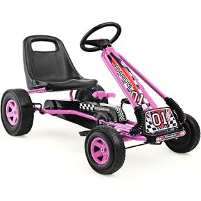 HONEY JOY Go Kart للأطفال، عربة رباعية العجلات للطرق الوعرة بدواسة للطرق الوعرة مع عجلات قيادة ومقعد قابل للتعديل، فرامل أمان، إطارات مطاطية EVA، قابض، سيارة متسابق خارجية للركوب على دواسة (وردي) in Kuwait