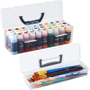 Geelin Clear Paint Storage Box and Paint Brush Storage Box Set, 30 Bottles Capacity Paints Organizer for 2 fl. oz Bottles, Portable Long Brush Holder Boxes, Craft Organizer in Saudi Arabia