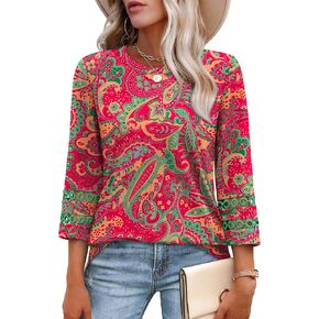 XIEERDUO 3/4 Length Sleeve Womens Tops and Blouses Dressy Casual Crewneck T Shirts Fashion Clothes Loose Fit Trendy in Kuwait