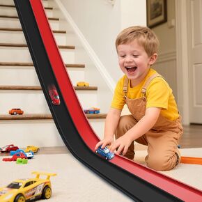 Flexible Race Track 15 Ft Starter Set, Flex Tracks for Kids 3+ with Strong Suction Cups, Flexible Car Race Ramp Track Compatible with Hot Wheels and Diecast 1/64 Cars, Portable Rolls Up Race Tracks in Saudi Arabia