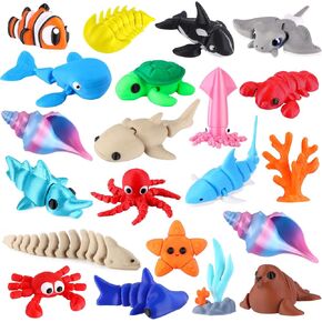 50Pcs Mini 3D Printed Animals for Kids Little 3D Printed Figurines for Party Favors Gifts Exchange Flexible Articulated Fidget Toys for Classroom Prize Rewards Goodie Bags in Kuwait