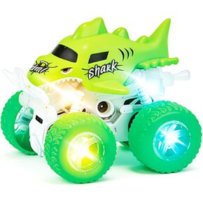 Light-Up Shark Monster Truck Toys – Double-Directions Inertia Pull Back Vehicle – Birthday Gift for Toddlers, Boys & Girls Ages 3+ – Durable Friction-Powered Trucks (Green) in Saudi Arabia