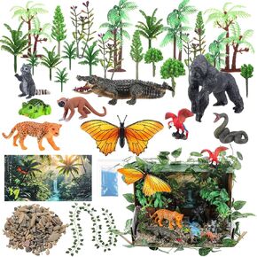 Teyva Daily 48 Pcs Rainforest Diorama Box Kit Habitat Project Box Kit Diorama Supplies Set Include Animal Model Figures Artificial Trees Fake Rocks with Gift for DIY Crafts Birthday Gifts(Rainforest) in Kuwait