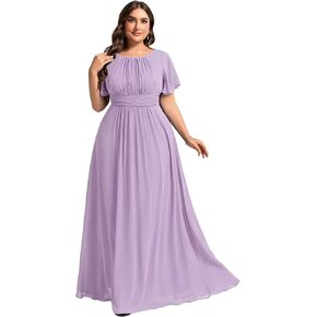 Ever-Pretty Plus Women's Summer Round Neck A Line Pleated Chiffon Short Sleeves Plus Size Formal Gowns Bridesmaid Dresses in Saudi Arabia