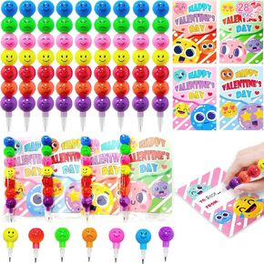 28 Pack Valentines Day Gifts for Kids Classroom Stacking Pencil with Valentines Day Cards for Kids School Fun Emojis Pencils Stationery for Valentines Party Favors Class Boys Girls Exchange Prizes in Saudi Arabia