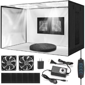 Portable Airbrush Spray Booth with Dual Exhaust Fans,Airbrush Paint Booth with Adjustable LED Lights & 360°Turntable - Foldable Airbrush Booth for Hobby,Model Painting,Makeup and Art Crafts,Black in Kuwait